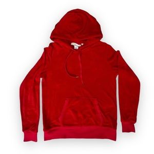 ❌SOLD❌H&M LOGG Red Velvet Velour Hoodie with Drawstrings Men’s Size M